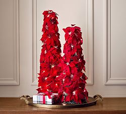 Faux Lit Poinsettia Cone Tree