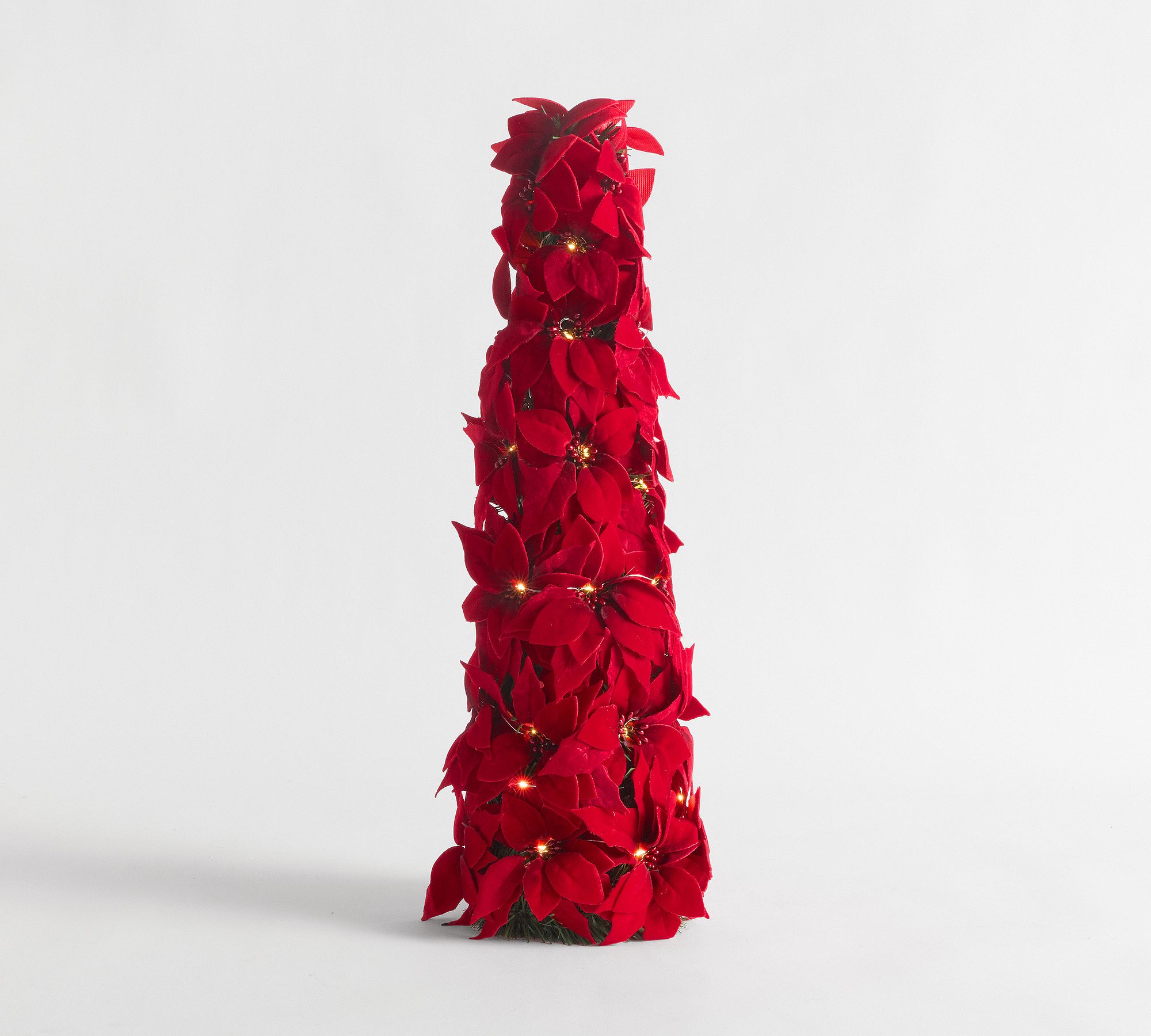 Faux Lit Poinsettia Cone Tree