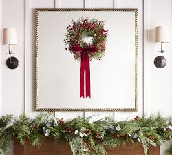 Faux Lit Cedar &amp; Red Berry Bow Wreath