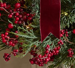 Faux Lit Cedar &amp; Red Berry Bow Wreath
