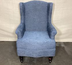 Open Box: Delancey Wingback Armchair - Performance Heathered Tweed Indigo