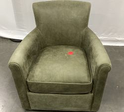 Open Box: Irving Roll Arm Leather Tall Swivel Armchair without Nailheads (36") - Keystone Moss
