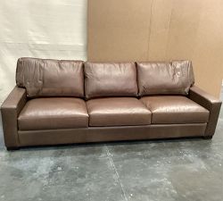 Open Box: Turner Square Arm Leather Grand Sofa without Nailheads (104"W, 39"D), 3X3 - Gravel Chocolate, Dark Walnut