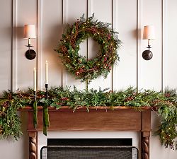 Faux Lit Mixed Berry Wreath &amp; Garland