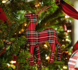 Plaid Red Reindeer Ornament