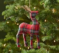 Plaid Red Reindeer Ornament