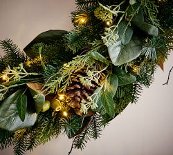 Faux Lit Magnolia Willow Wreath &amp; Garland