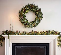 Faux Lit Magnolia Willow Wreath &amp; Garland