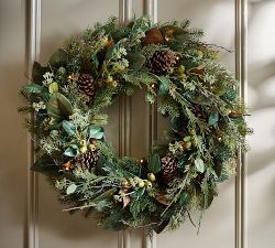 Faux Lit Magnolia Willow Wreath &amp; Garland