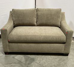Open Box: York Slope Arm Loveseat with Bench Seat (60") - Performance Casual Chenille Dark Moss, Espresso Feet