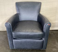 Open Box: Irving Roll Arm Leather Swivel Armchair without Nailheads (33") - Statesville Indigo