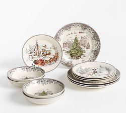 Vintage Christmas Stoneware 12-Piece Dinnerware Set