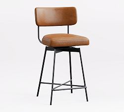 Open Box: Maison Leather Swivel Counter Stool (25"H) - Statesville Caramel, Dark Iron Finish
