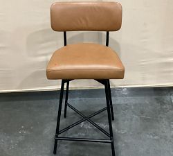 Open Box: Maison Leather Swivel Counter Stool (25"H) - Statesville Caramel, Dark Iron Finish