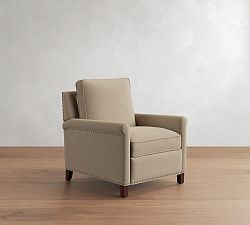 Open Box: Tyler Roll Arm Recliner with Nailheads (38") - Performance Suede Stone, Espresso Feet