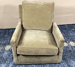 Open Box: Tyler Square Arm Upholstered Tall Armchair with Nailheads (37") - Performance Luxe Chenille Golden Wheat, Espresso