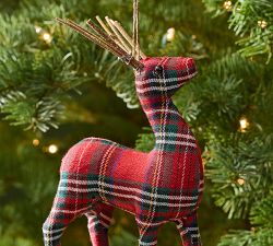 Plaid Red Reindeer Ornament