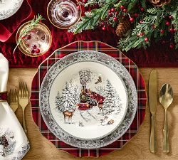Vintage Christmas Stoneware Dinner Plates - Set of 4