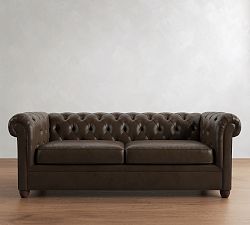 Chesterfield Roll Arm Leather Sleeper Sofa (86")