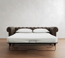 Chesterfield Roll Arm Leather Sleeper Sofa (86")