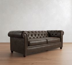 Chesterfield Roll Arm Leather Sleeper Sofa (86")