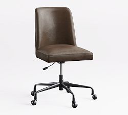 Open Box: Layton Leather Swivel Desk Chair - Vintage Cocoa, Bronze Base