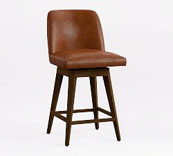 Open Box: Layton Leather Swivel Stool (25.5"H) - Legacy Dark Caramel, Vintage Amber Legs