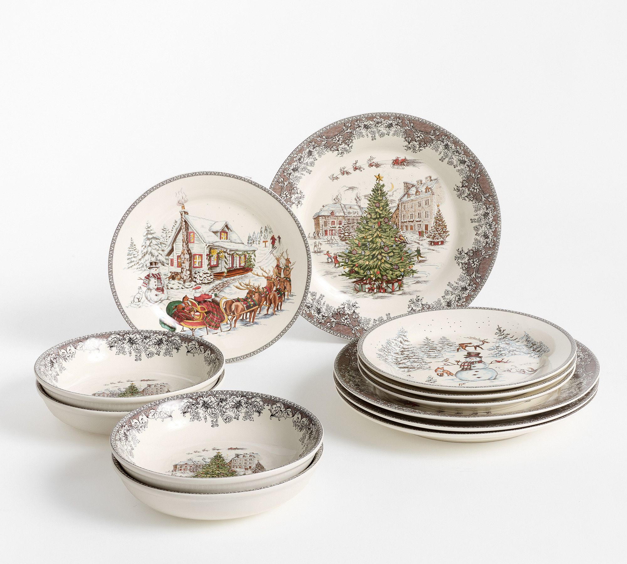 Vintage Christmas Stoneware 12-Piece Dinnerware Set