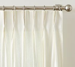 Open Box: Belgian Flax Linen Triple Pinch Pleat Light Filtering Curtain (50"W x 96"L) - Classic Ivory