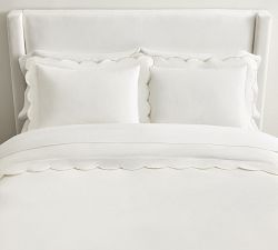 Scalloped Embroidered Percale Duvet Cover