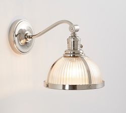 Curved Arm Industrial Ribbed Glass Sconce (8'')