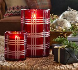 Stewart Plaid Cut Glass Hurricane Candle Holder