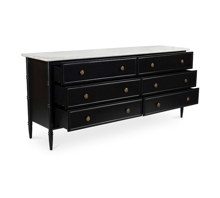 Adrien Marble 6-Drawer Dresser, Black