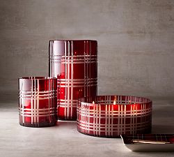Stewart Plaid Cut Glass Hurricane Candle Holder