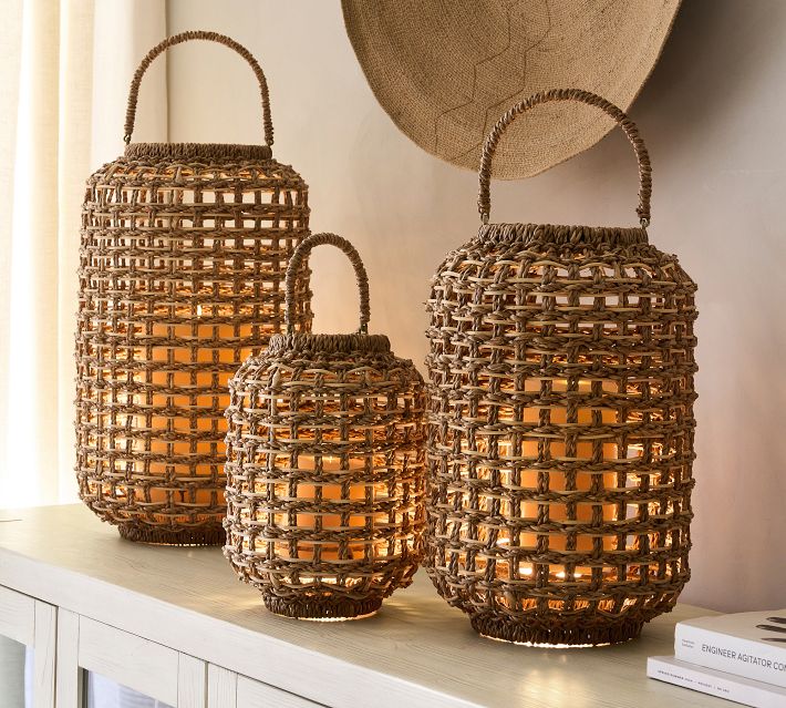 ライト・ランタン Pottery Barn Harvest Seed Bead Lantern Conrad Woven Lantern Collection | Pottery Barn