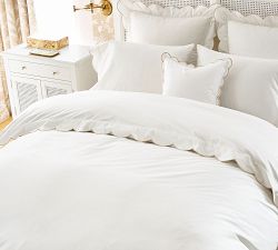 Scalloped Embroidered Percale Duvet Cover