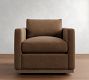 Carmel Slim Arm Leather Wood Base Swivel Chair