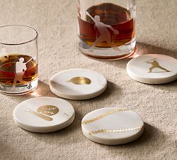 Baseball Marble Inlay Coasters - Set of 4