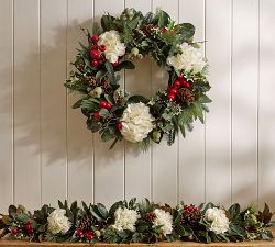 Handcrafted Faux Hydrangea Holiday Garland