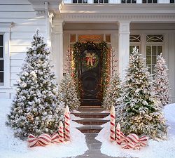 Lit Outdoor Peppermint Candles
