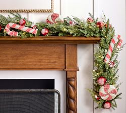 Faux Lit Peppermint Pine Garland