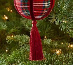 Plaid Ball with Tassel Ornament - Set of 4 