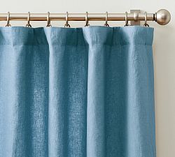 Open Box: Belgian Flax Linen Light Filtering Curtain (50"W x 96"L) - Riviera Blue