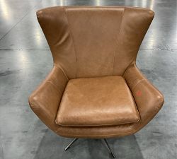 Open Box: Wells Leather Swivel Chair (34") - Gravel Walnut, Bronze Base