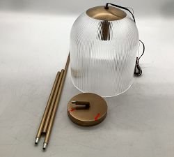 Open Box: Cooper Ribbed Glass Pendant, Small (10"Diam) - Vintage Brass
