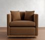 Ayden Barrel Arm Leather Wood Base Swivel Chair