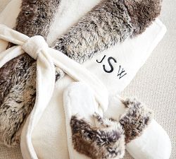 Ombre Faux Fur Trim Hooded Robe