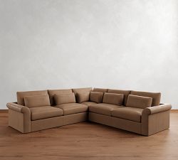 Westwood Roll Arm Deep Seat Leather 3-Piece L-Shaped Sectional (122")