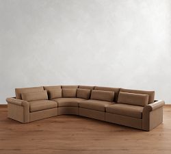 Westwood Roll Arm Deep Seat Leather 4-Piece Curved Wedge Sectional (158")