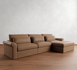 Westwood Roll Arm Deep Seat Leather Modular Chaise Sectional (142")